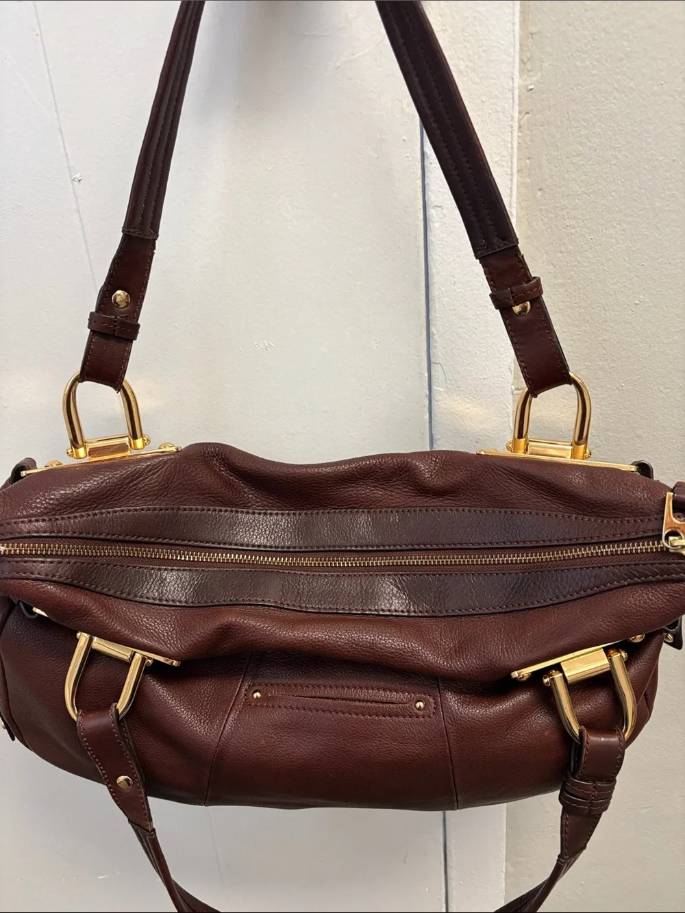 B Makowsky Brown Hobo Leather Purse Bag with Gold Accents - Gently Used